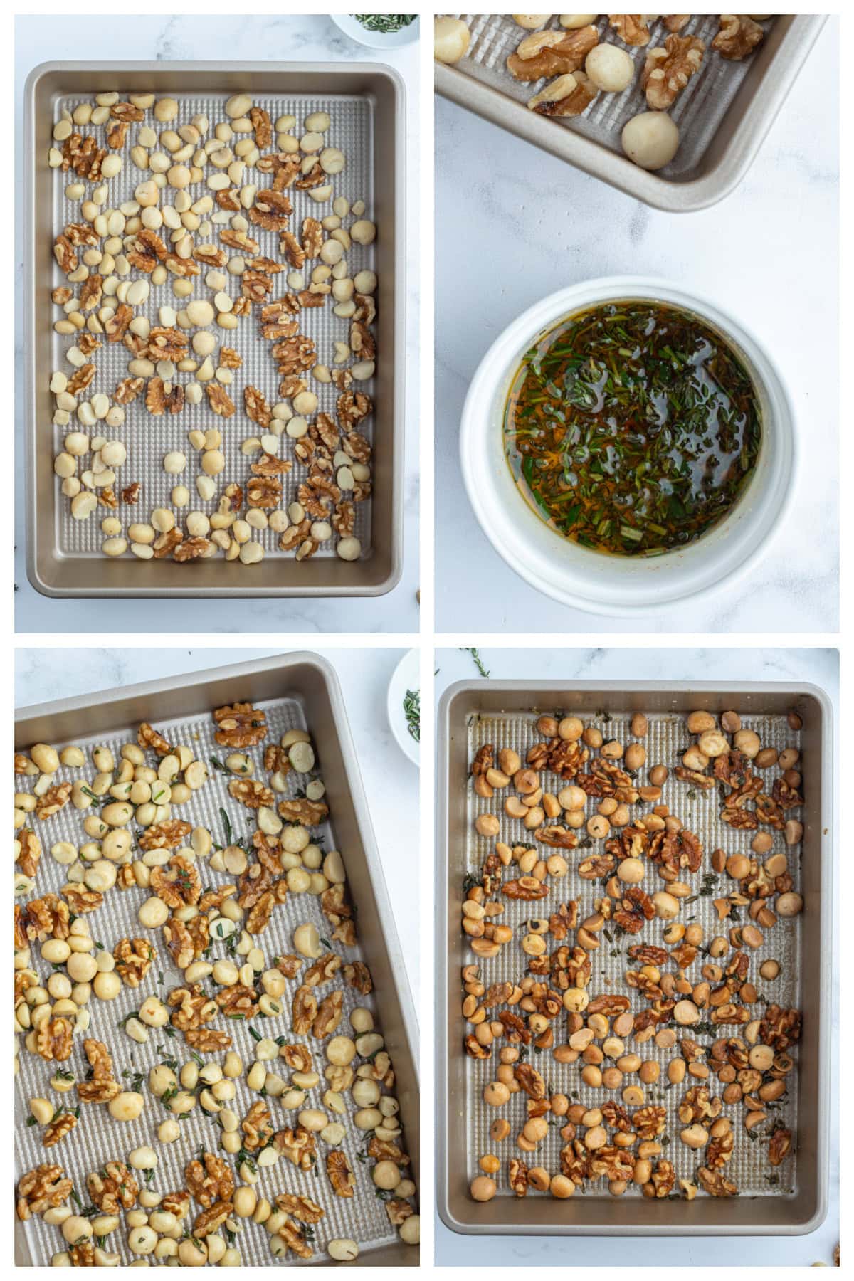 four photos showing how to make savory nuts