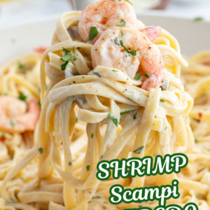 pinterest image for shrimp scampi alfredo