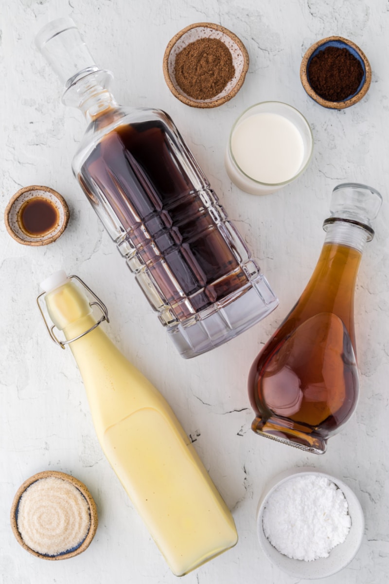 ingredients displayed for making spiked eggnog