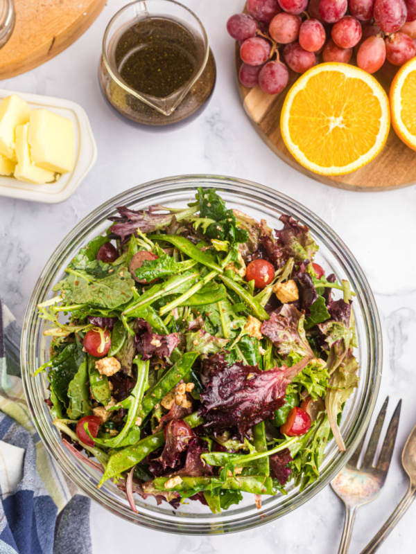 spring salad with grapes in a bowl