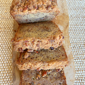 streusel banana bread loaf sliced