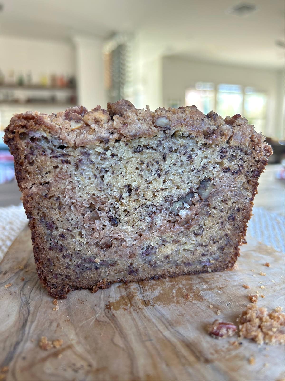 banana bread loaf sliced open to see inside