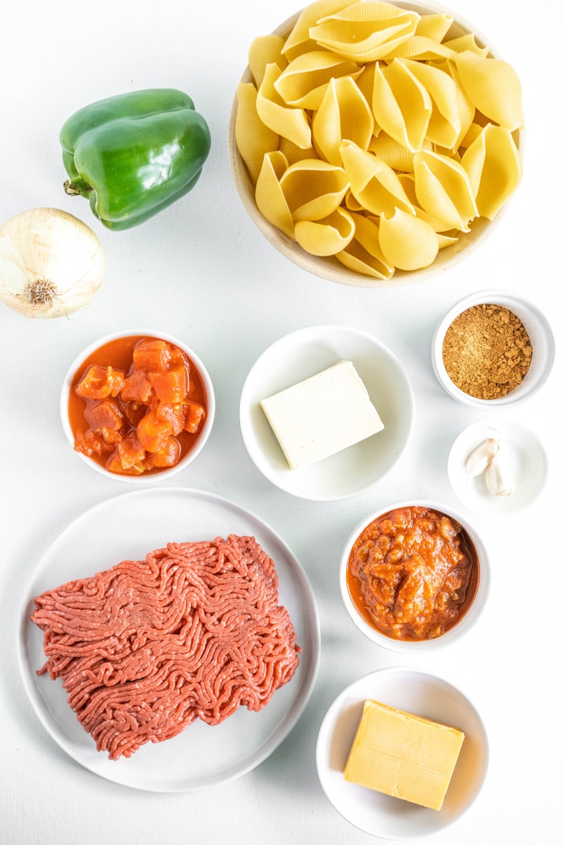 ingredients displayed for making taco stuffed shells