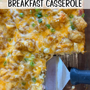 pinterest image for tater tot breakfast casserole