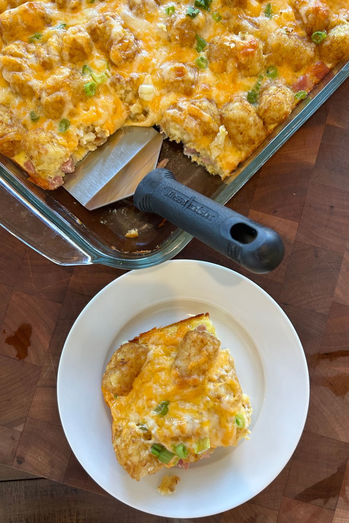 serving of tater tot breakfast casserole on plate