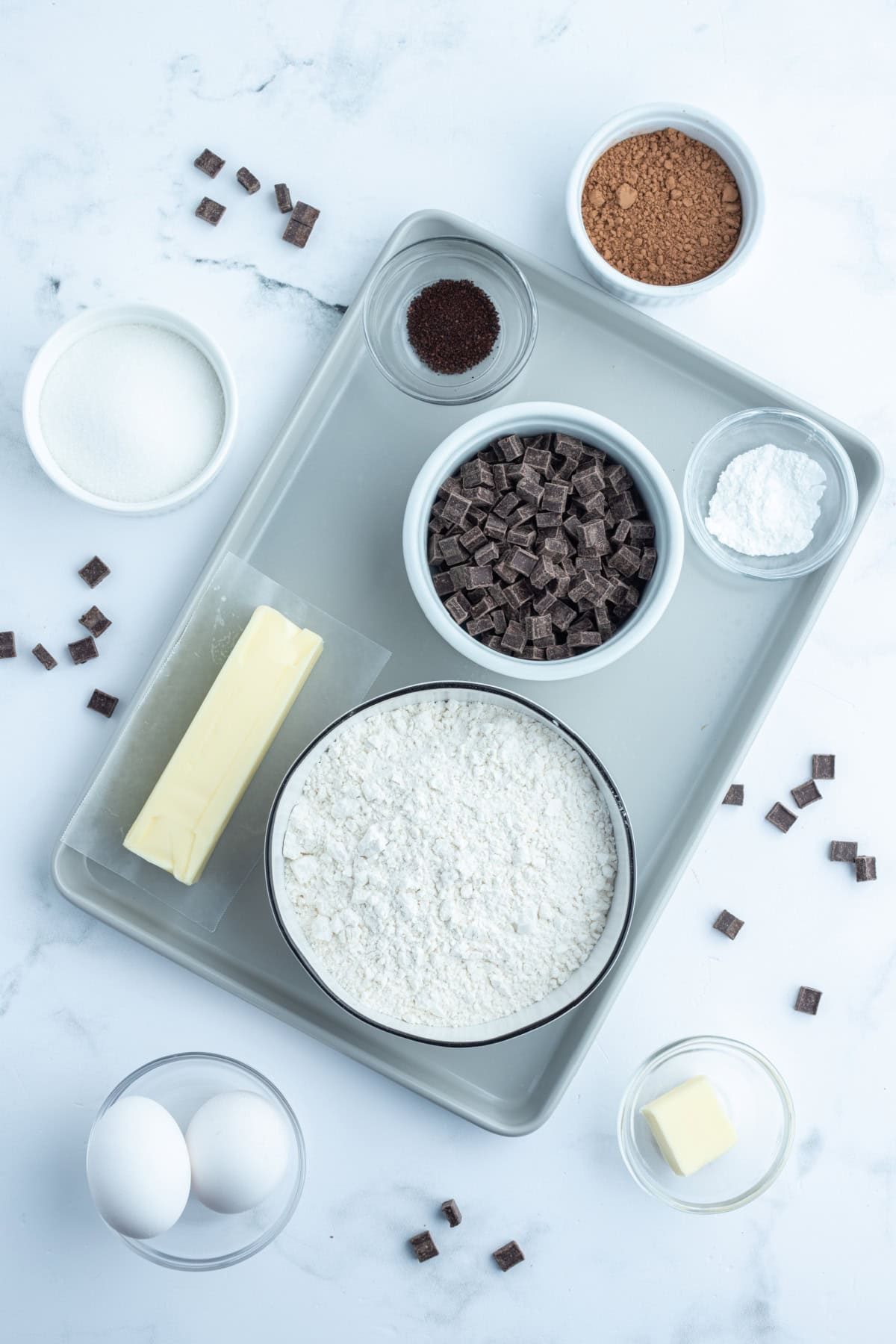 ingredients displayed for making triple chocolate biscotti