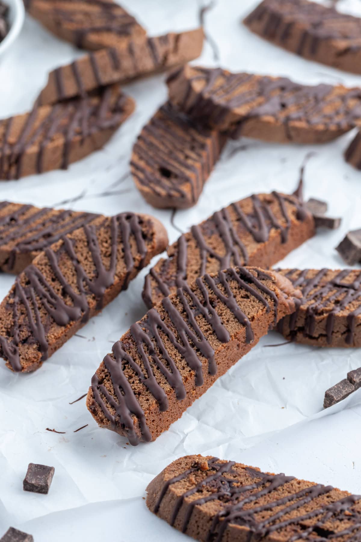 several triple chocolate biscotti