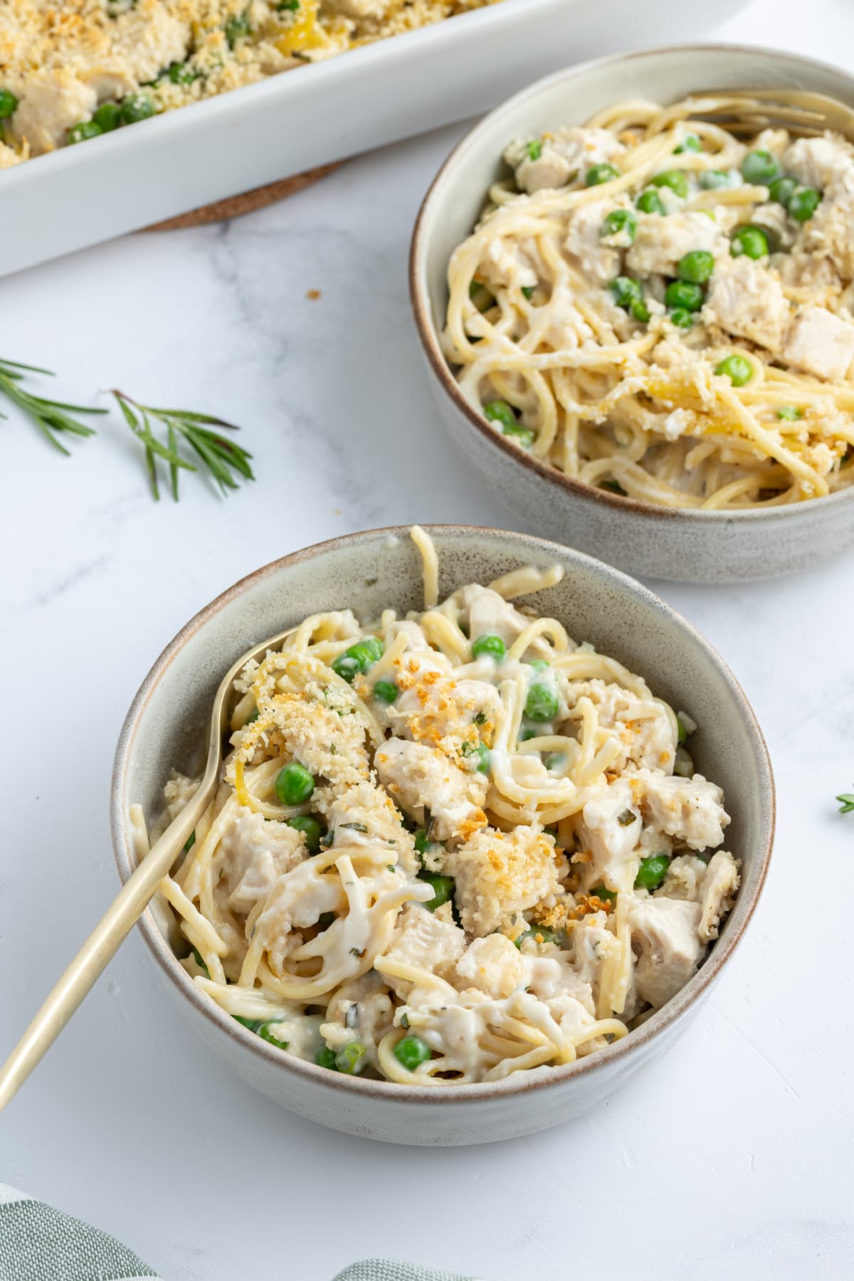 two bowls of turkey tetrazzini