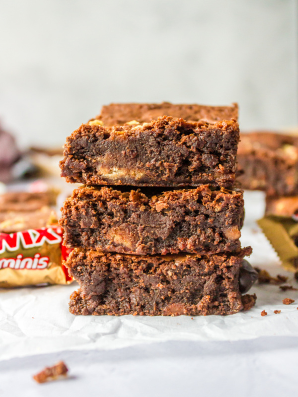 stack of three twix brownies