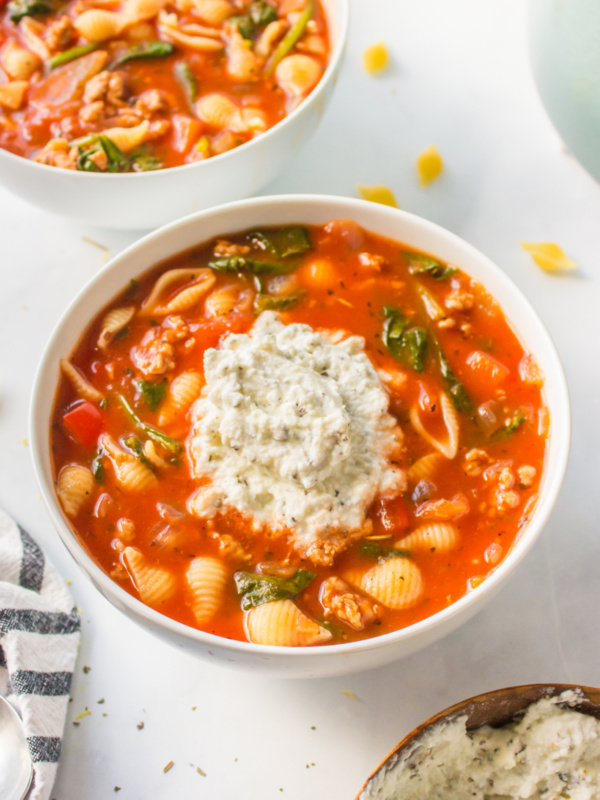 bowl of unstuffed shells soup