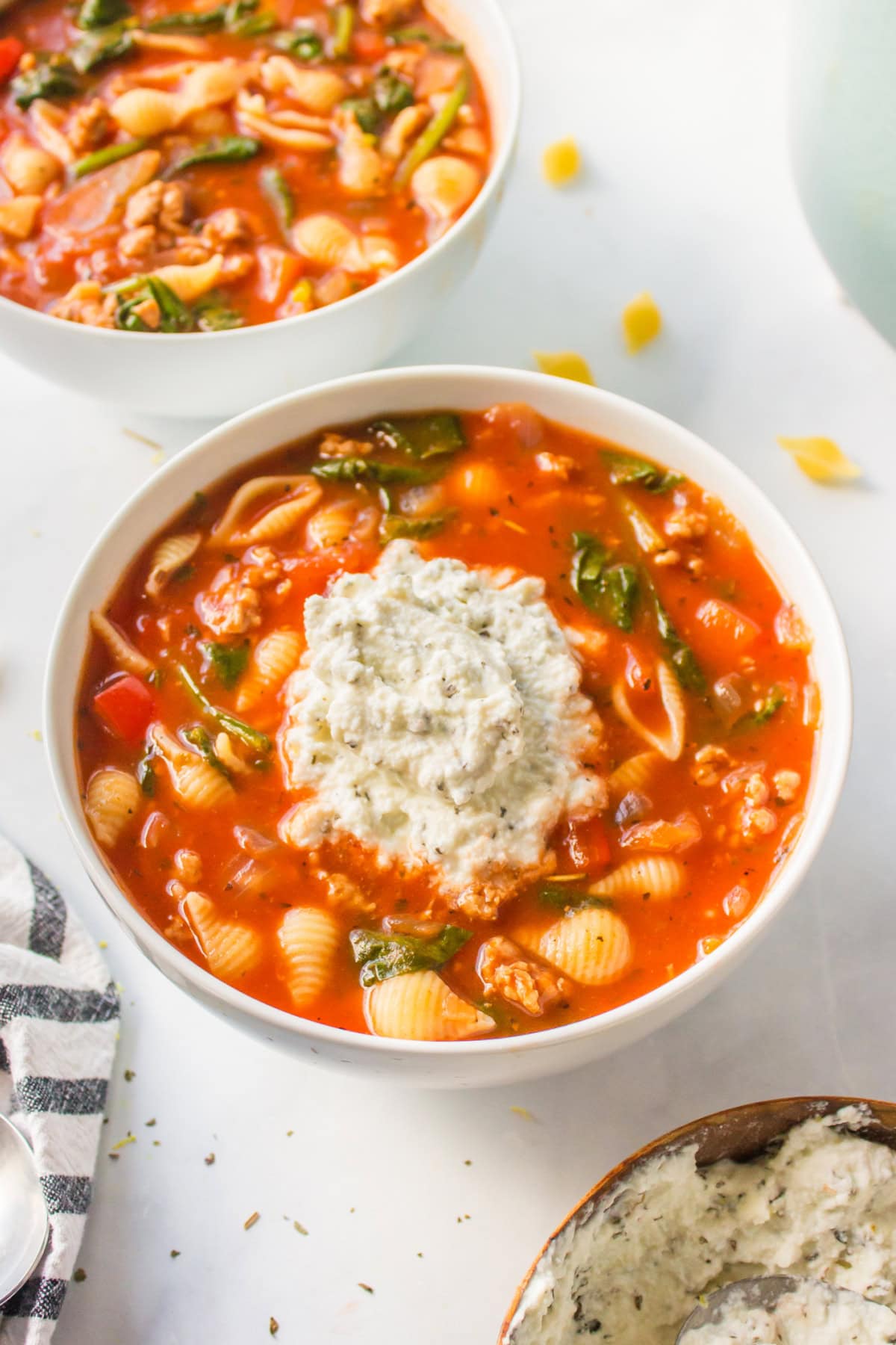 bowl of unstuffed shells soup