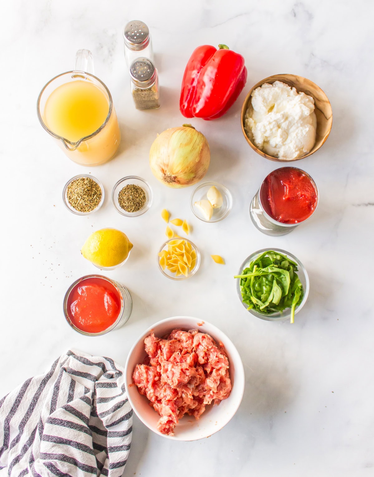 ingredients displayed for making unstuffed shells soup