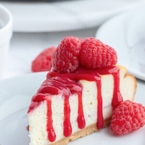 slice of white chocolate raspberry cheesecake