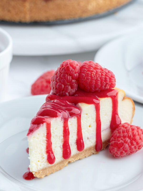 slice of white chocolate raspberry cheesecake