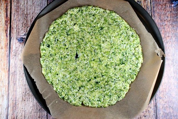 Zucchini Pizza Crust ready for the oven