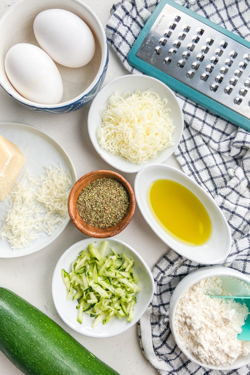 ingredients displayed for making zucchini pizza crust